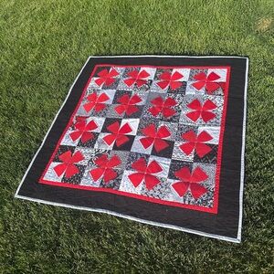 Elegant Red and Black Quilt Handmade